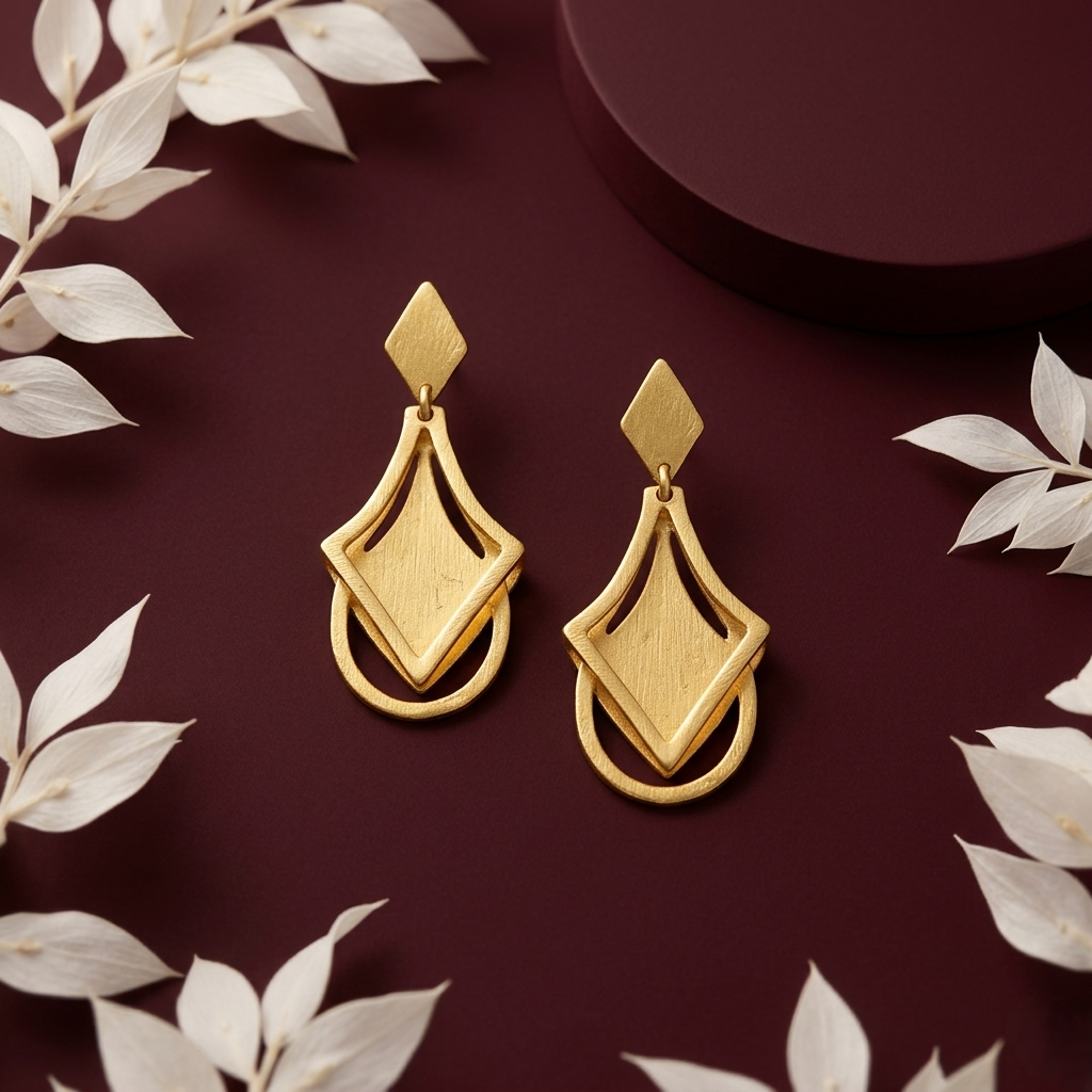 Geometric Matte Gold Plated Silver Earrings