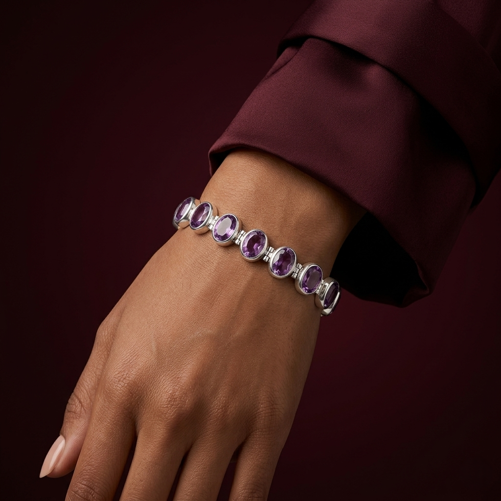 Elegance Unveiled Amethyst Silver Link Bracelet