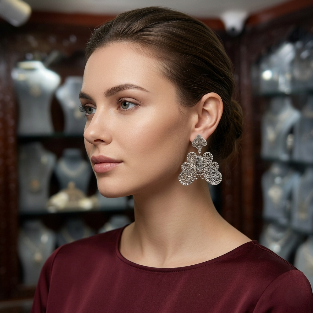 Elegant Handcrafted Filigree Butterfly Silver Drops