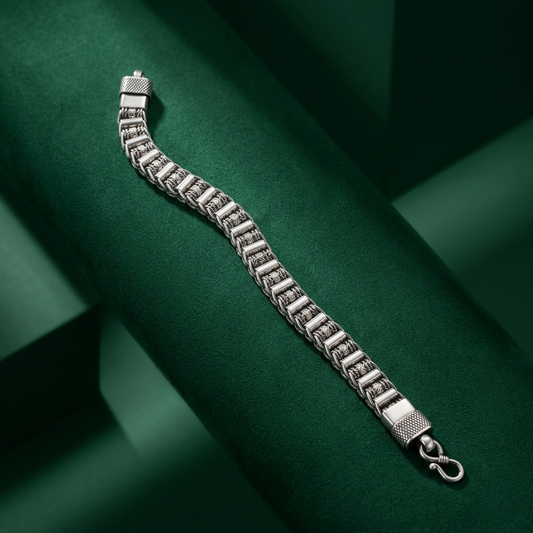Handcrafted Geometric 92.5 Sterling Silver Bracelet
