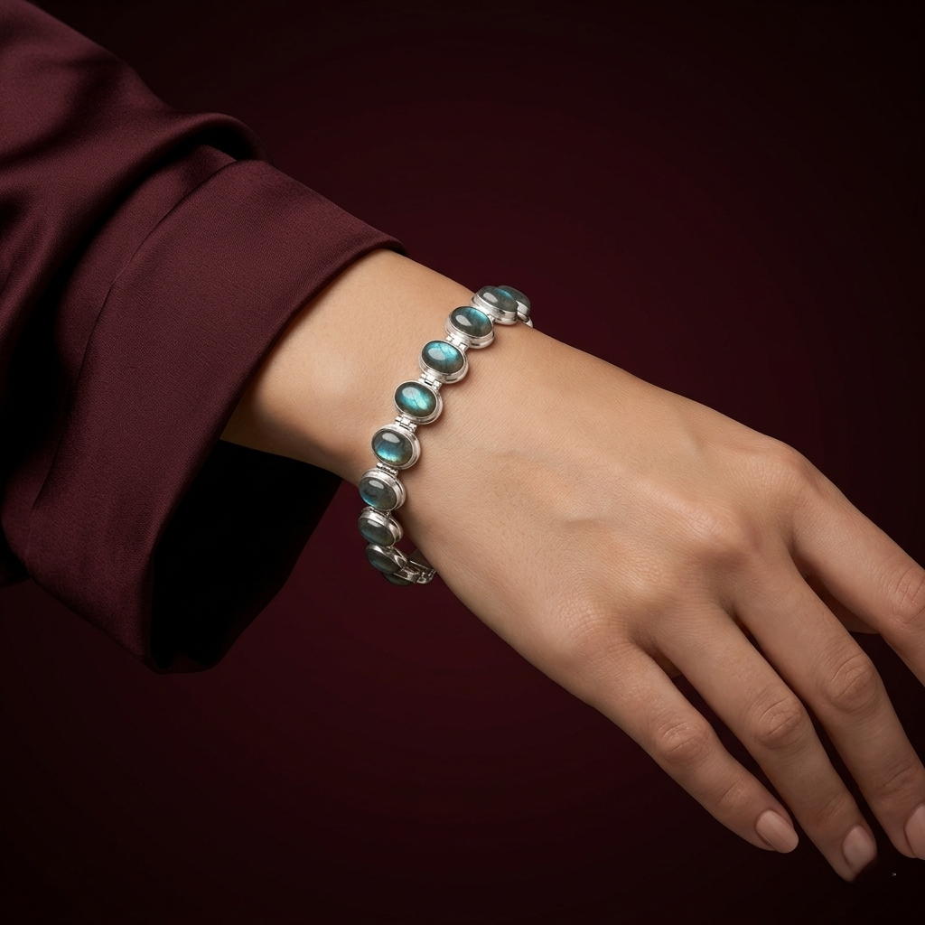 Celestial Glow Labradorite & Silver Link Bracelet