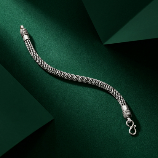 Handcrafted Intricate Woven Sterling Silver Bracelet