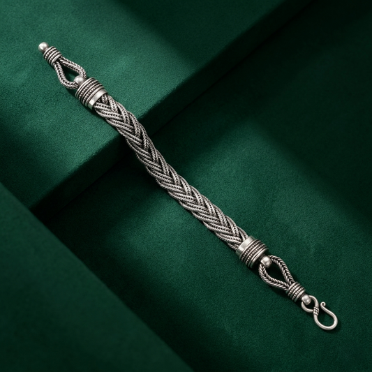 Intricate Handcrafted Braided Sterling Silver Bracelet