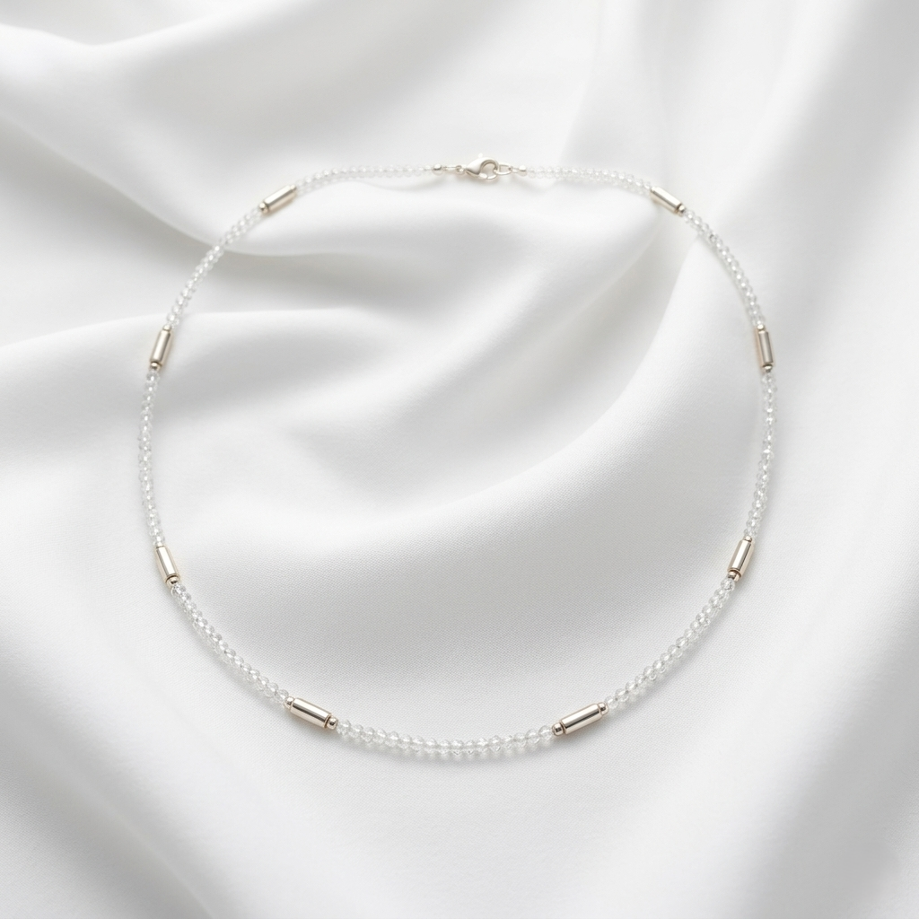 Minimalist Beaded Silver and Moonstone Choker