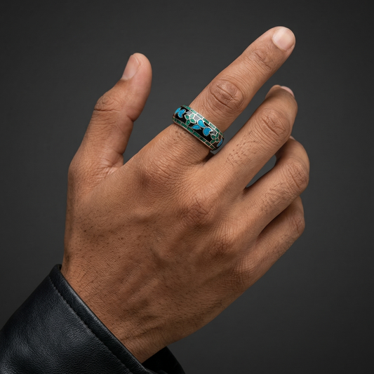 Silver Band With Emerald Enamel Inlay