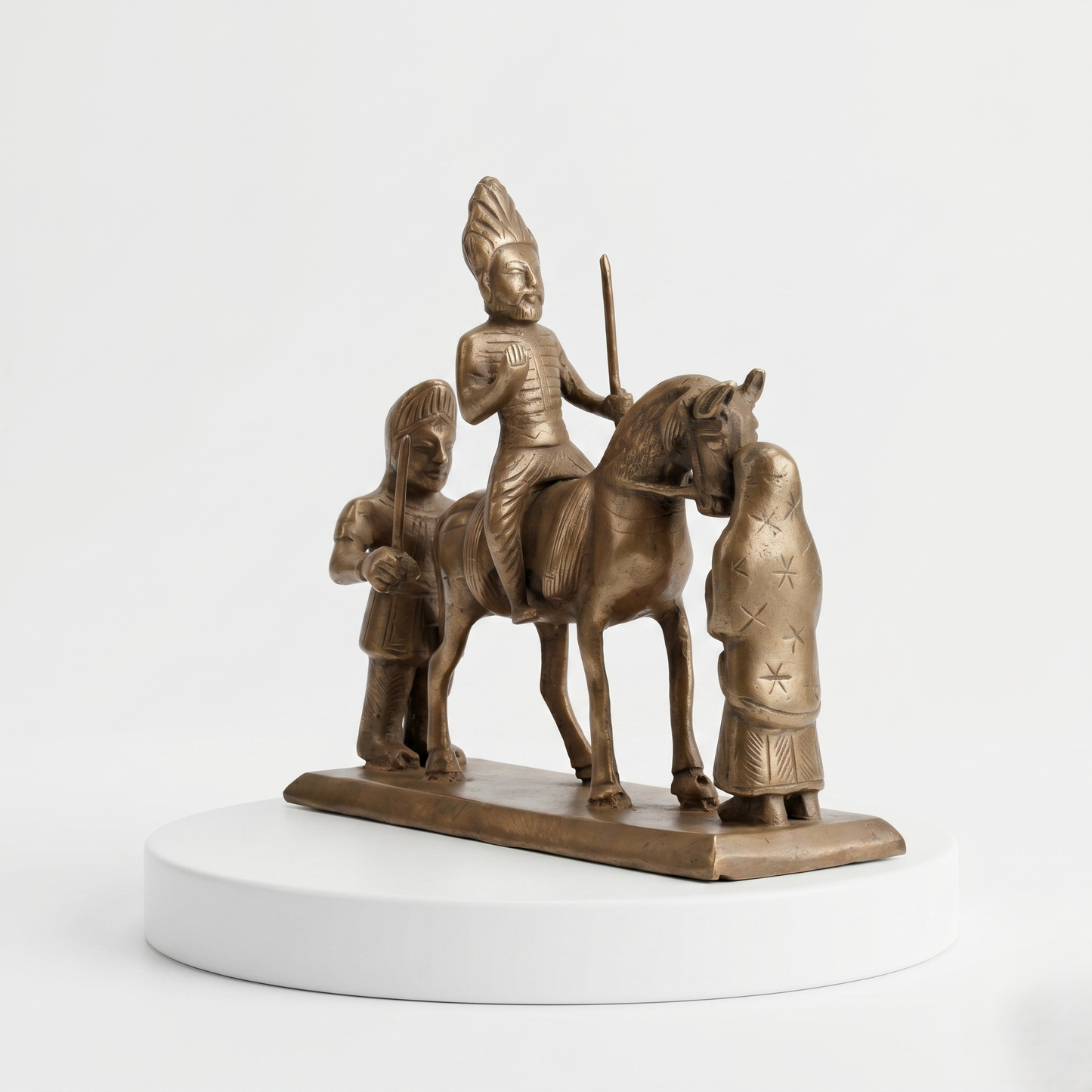 Antique Brass Rajput Warrior Procession Idol