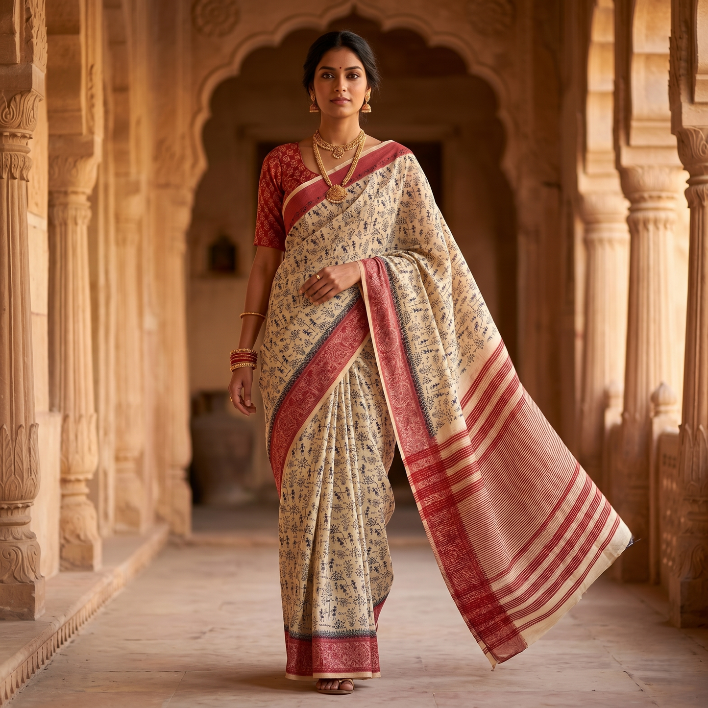 Elegance in Handcrafted Warli Art Saree