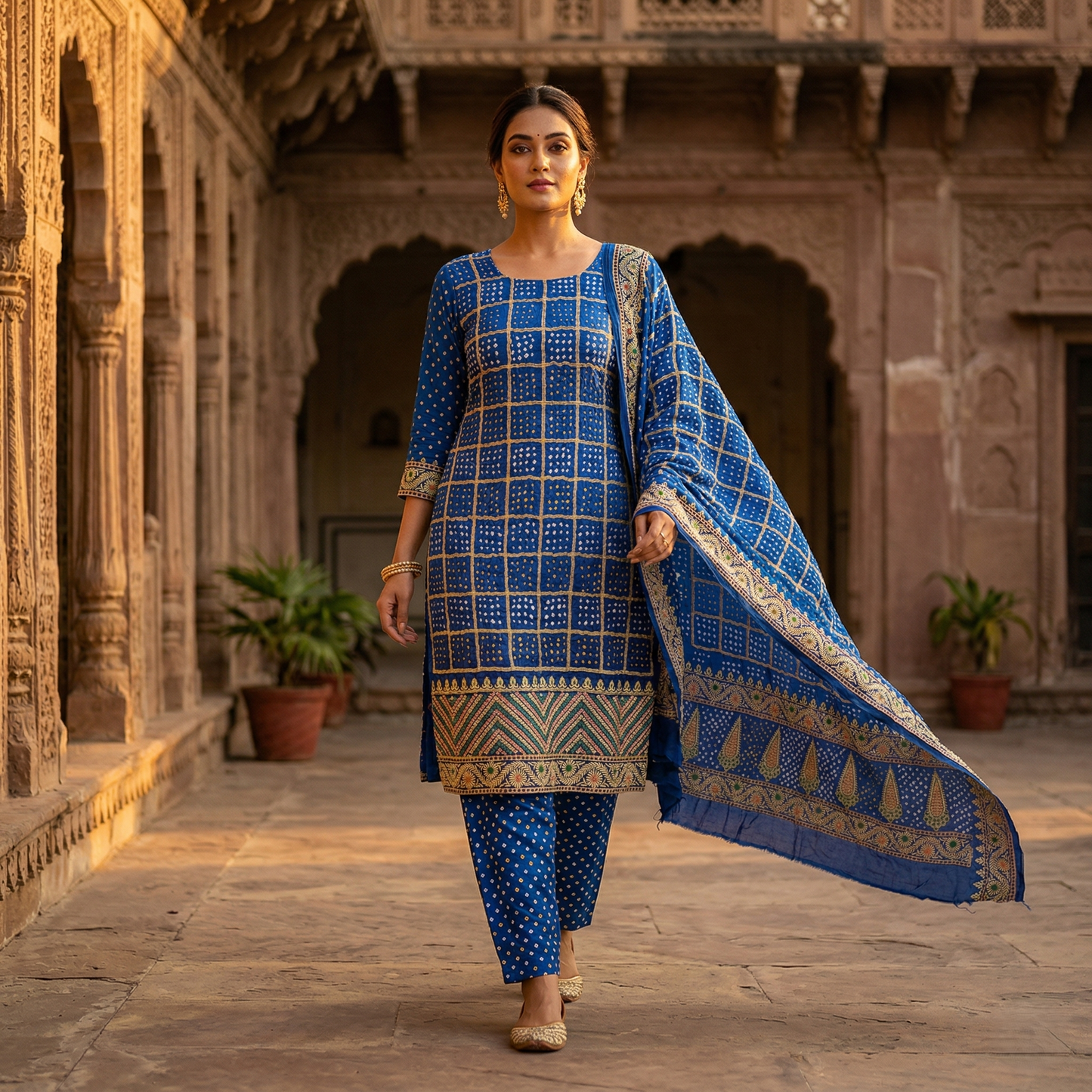 Royal Azure Bandhani Gazi Silk Suit