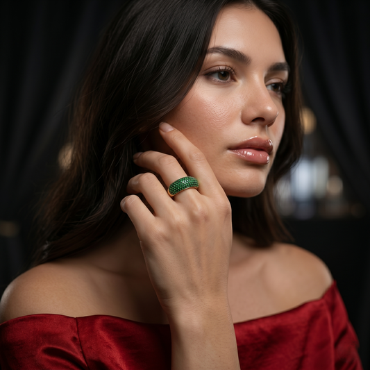 Luxury Gold Pave Green Emerald Ring