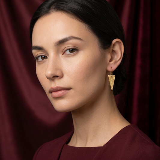 Textured Triangular Gold Plated Silver Earrings