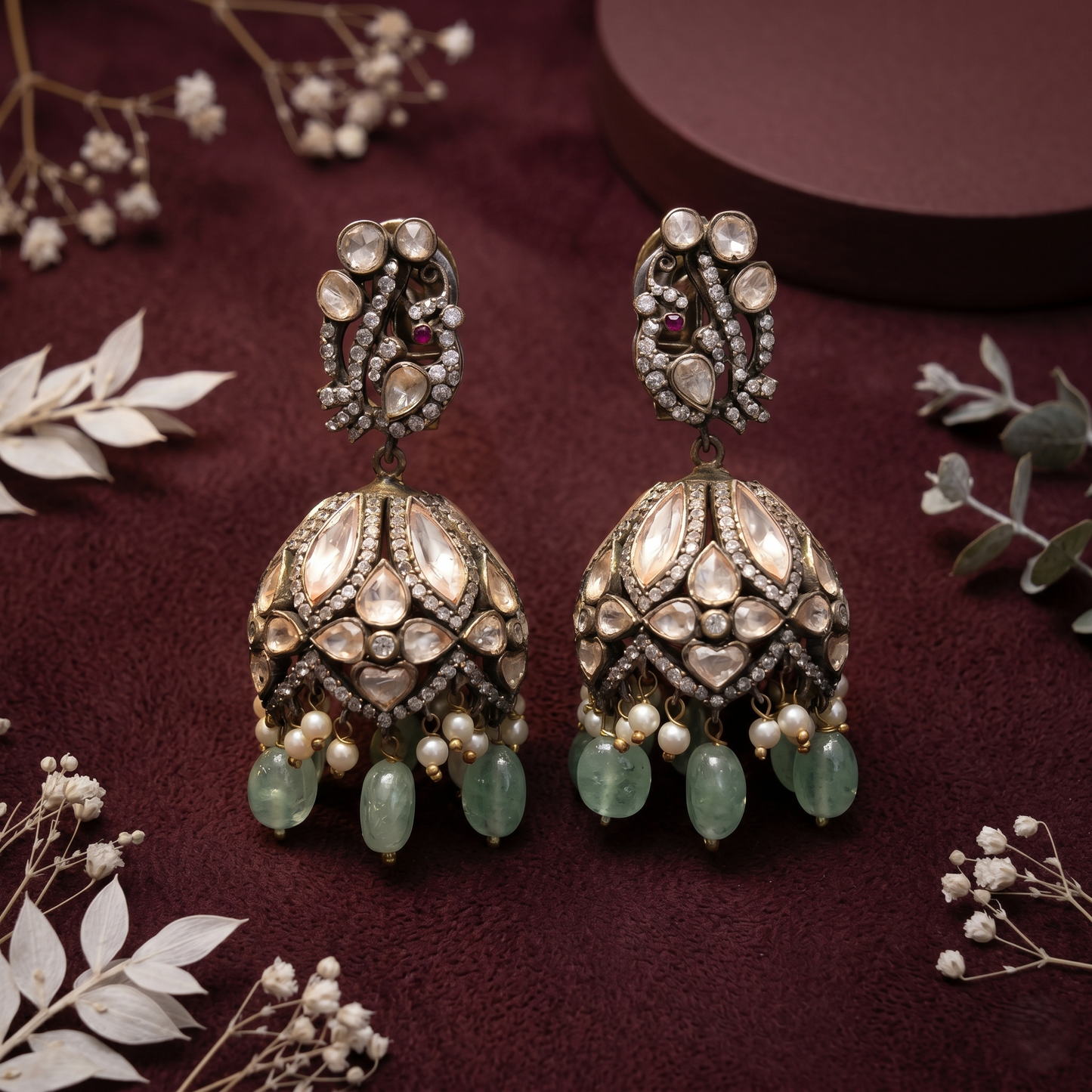 Heritage Polki 92.5 Silver Jhumka Earrings