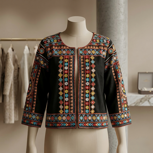 Heritage Fusion Embroidered Artisan Crop Jacket