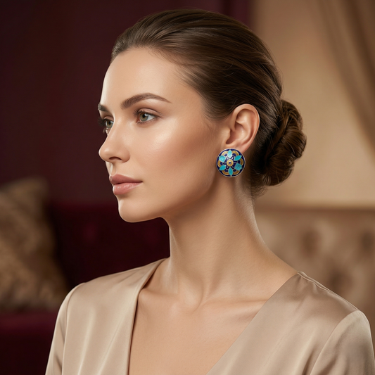 Royal Azure Meenakari Silver Stud Earrings