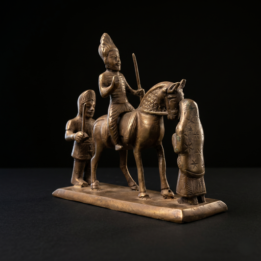 Antique Brass Rajput Warrior Procession Idol