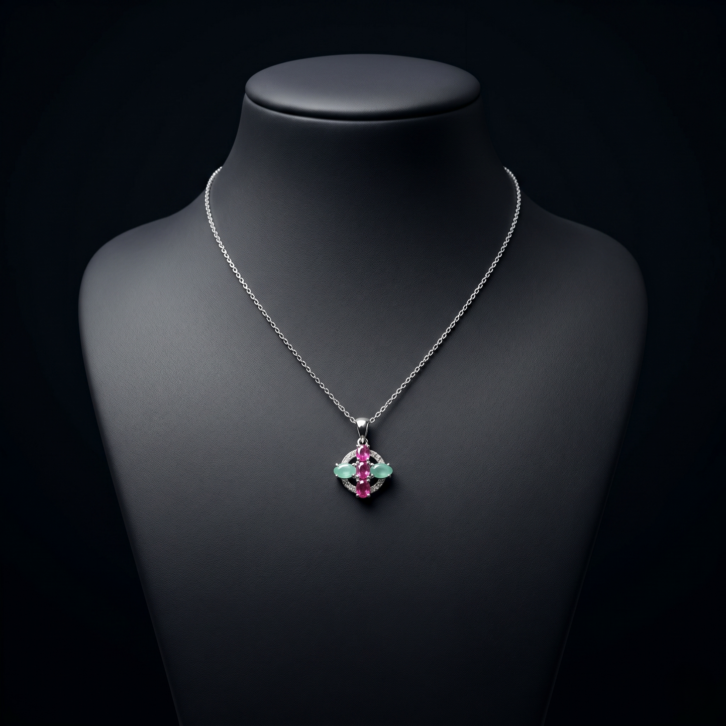 Elegant Silver Ruby & Emerald Pendant