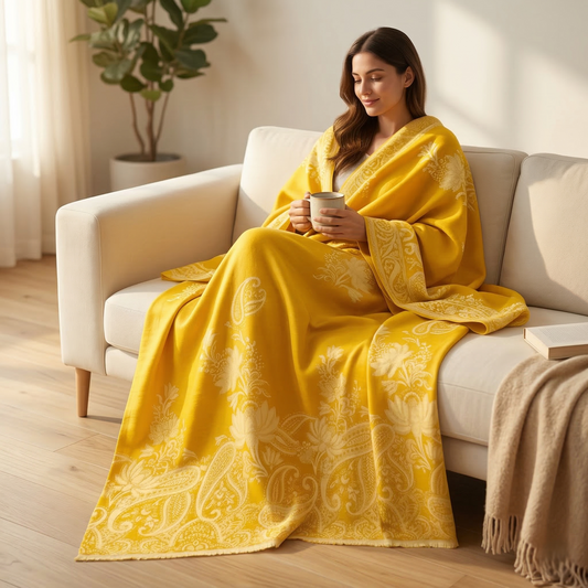 Elegant Paisley Jacquard Woolen Blanket