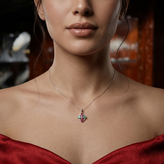 Elegant Silver Ruby & Emerald Pendant