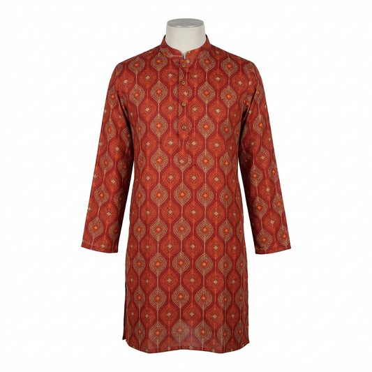 Rustic Elegance Rust Printed Silk Kurta