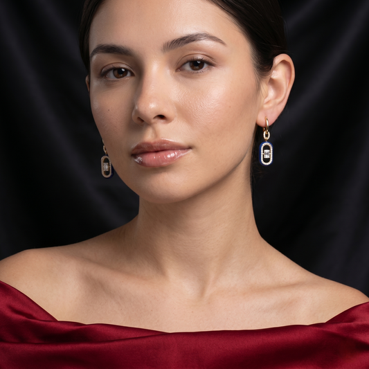 Royal Blue Enamel Gold Dangle Earrings