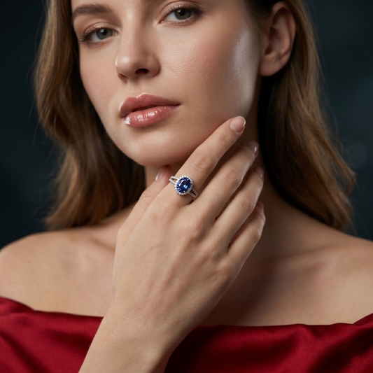 Oval Sapphire Diamond Halo Ring