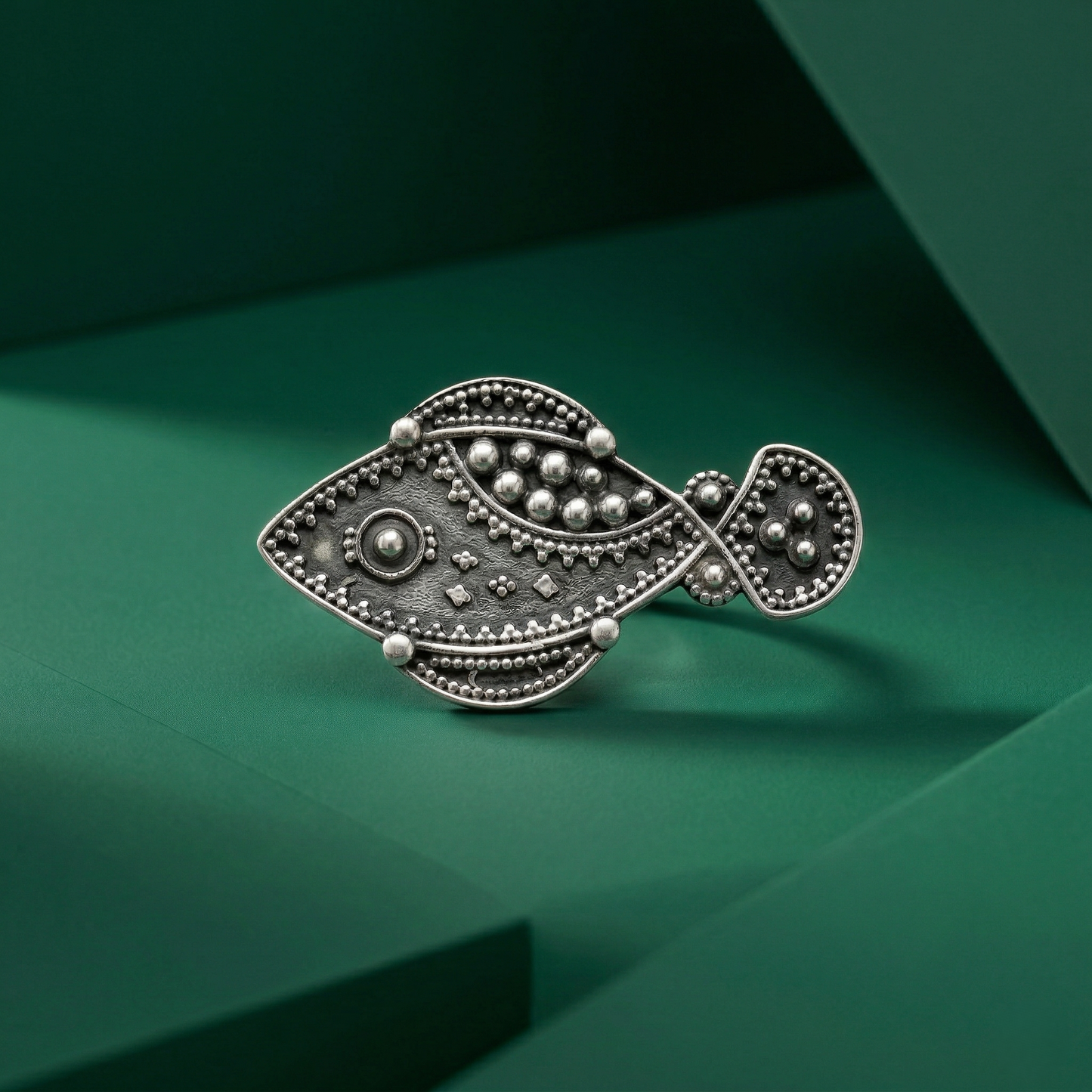 Ornate Silver Fish Statement Cocktail Ring