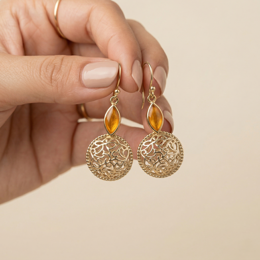 Vintage Silver Filigree Gemstone Drop Earrings