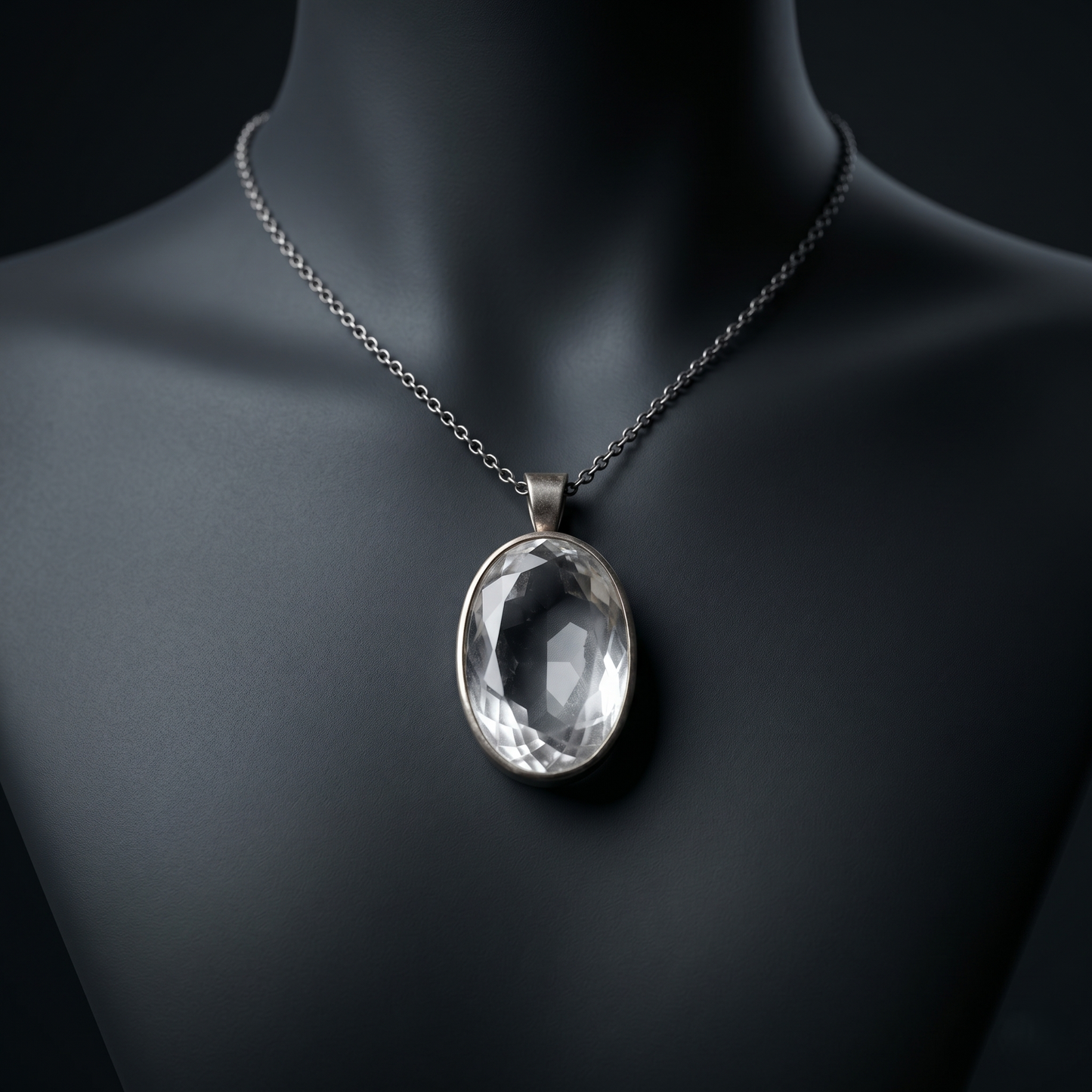 Exquisite Oval Crystal Sterling Silver Pendant