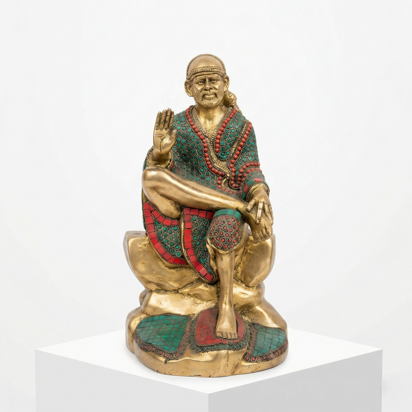 Antique Brass Sai Baba Stone Statue