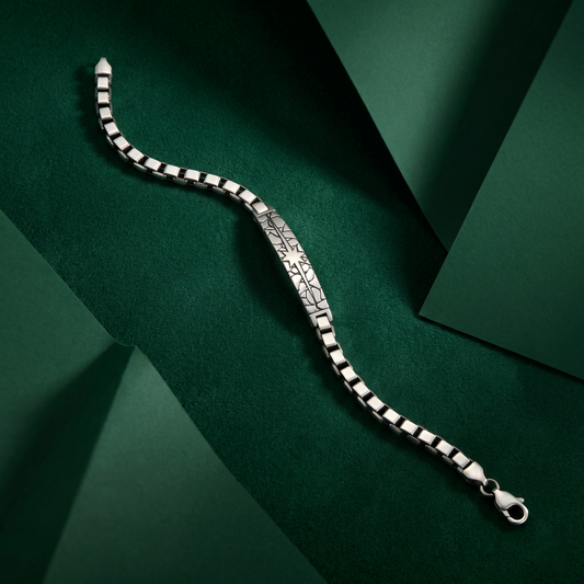 Celestial Mosaic Textured Silver Link Bracelet