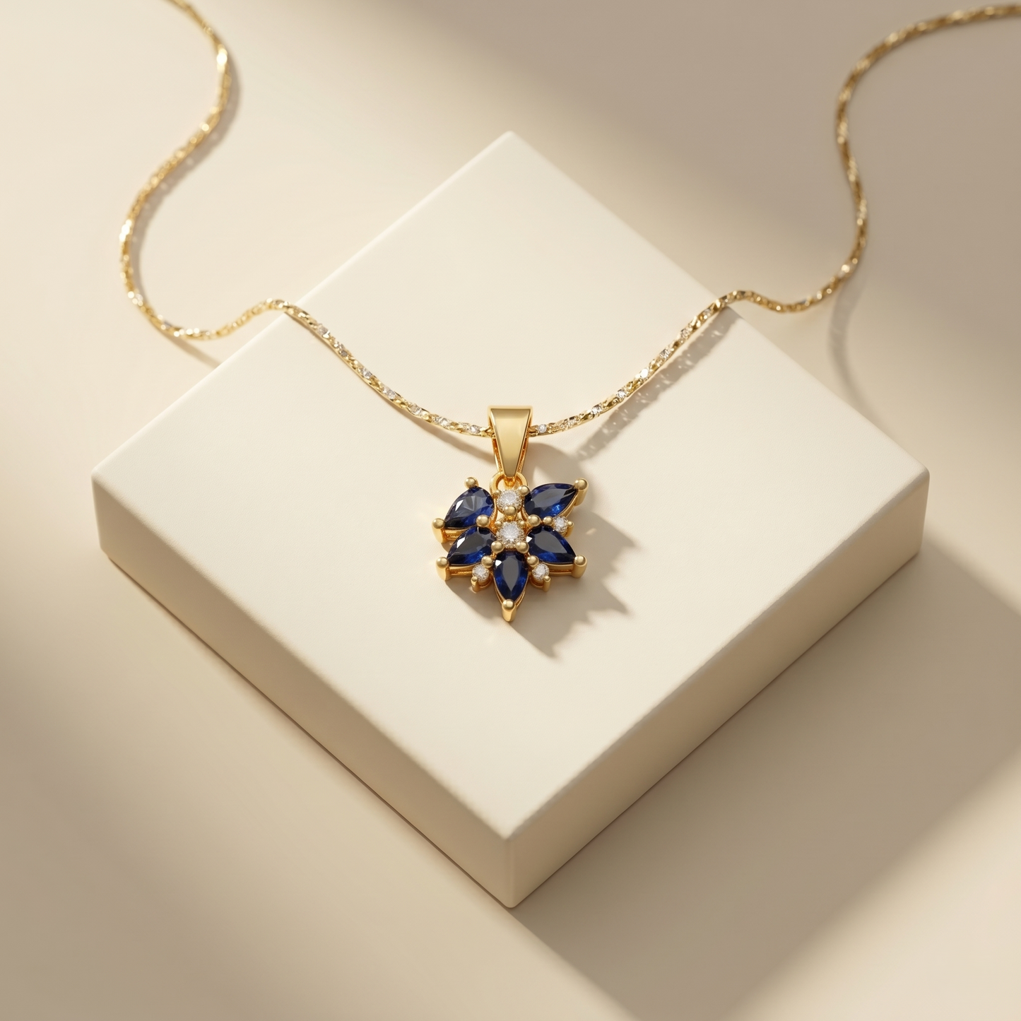 Elegant Sapphire Snowflake Silver Pendant