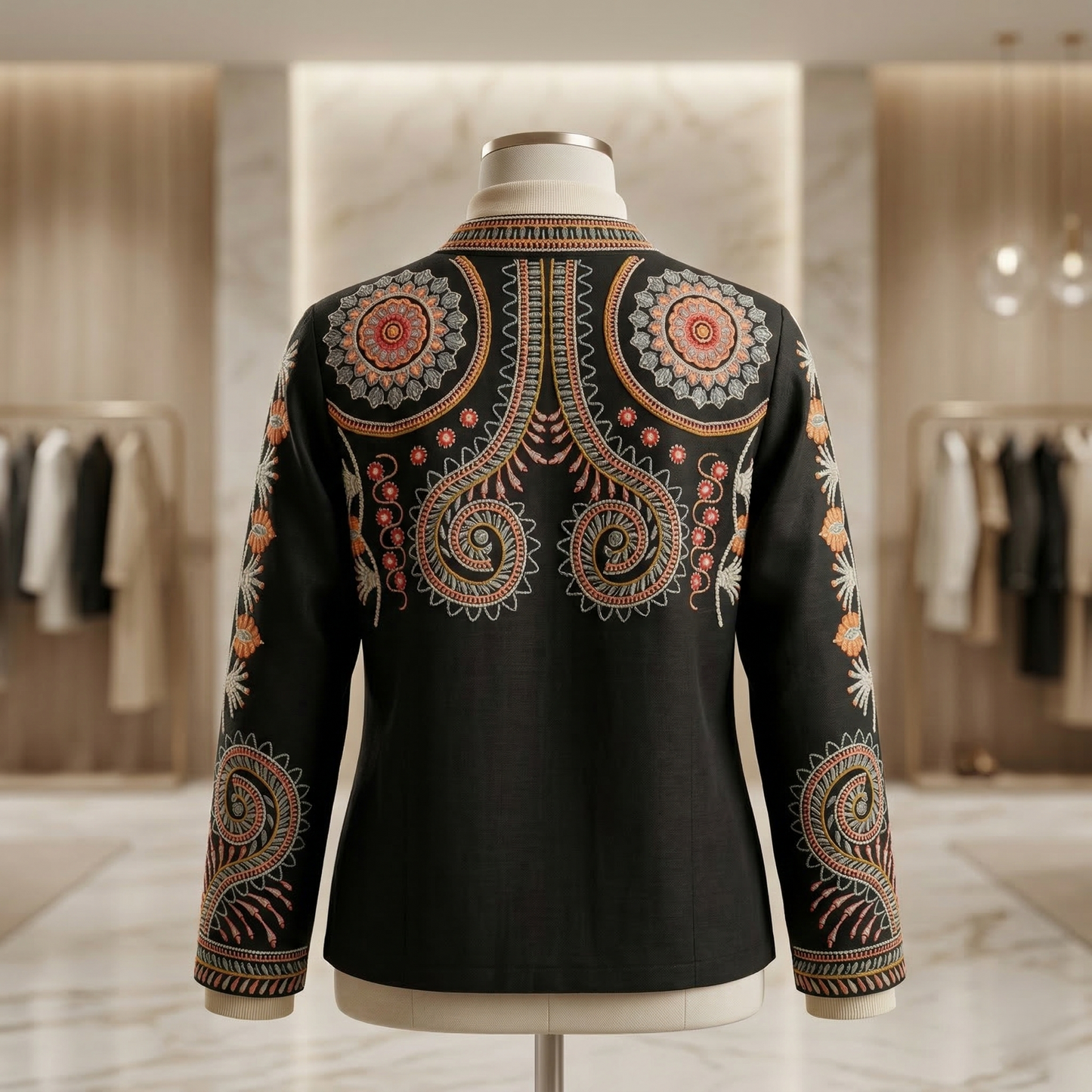 Ornate Suzani-Inspired Embroidered Canvas Jacket