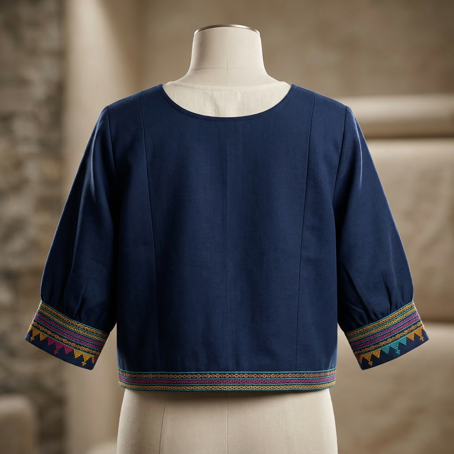 Indigo Heritage Hand-Embroidered Artisanal Crop Jacket
