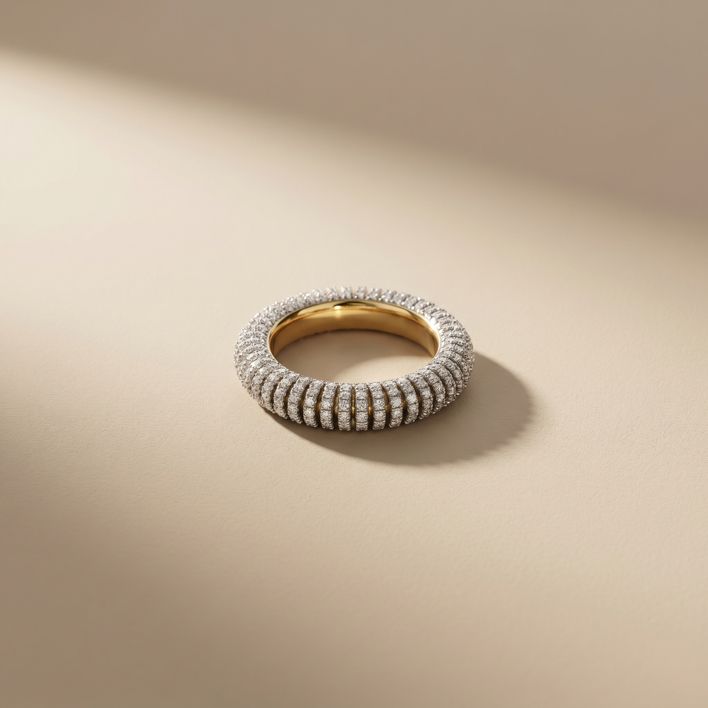 Handcrafted Ribbed Diamond Gold Eternity Ring