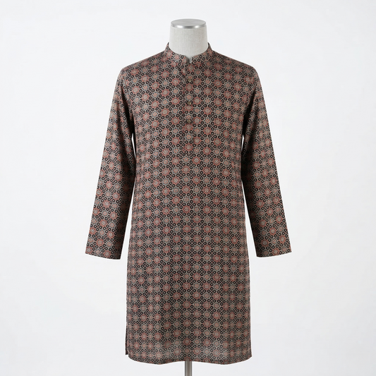 Ornate Geometric Print Modern Cotton Kurta