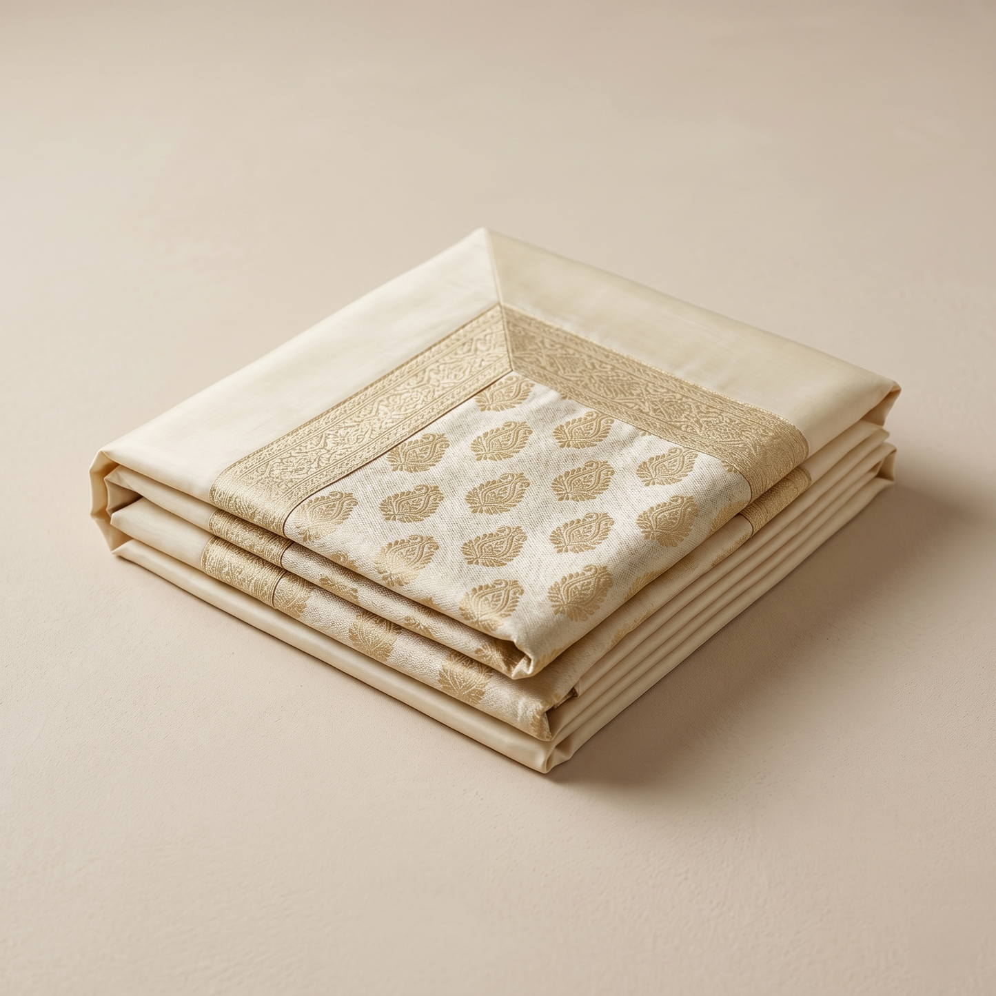 Ivory Silk Bedcover with Gold Embroidery