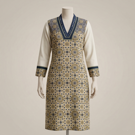 Indigo Mandala Printed Longline Cotton Kurti