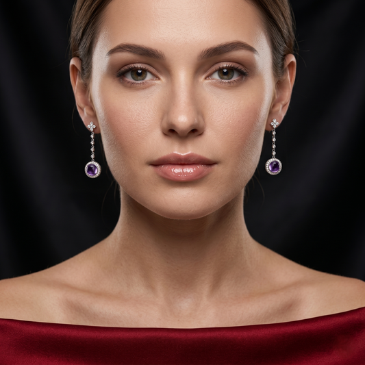 Elegant Amethyst White Gold Drop Earrings