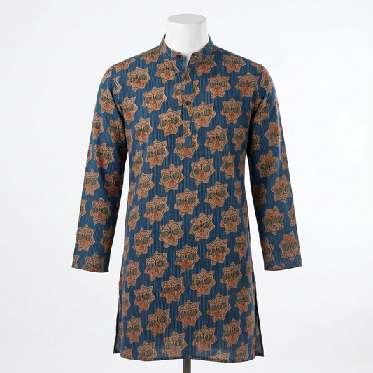 Indigo Block-Print Heritage Cotton Kurta