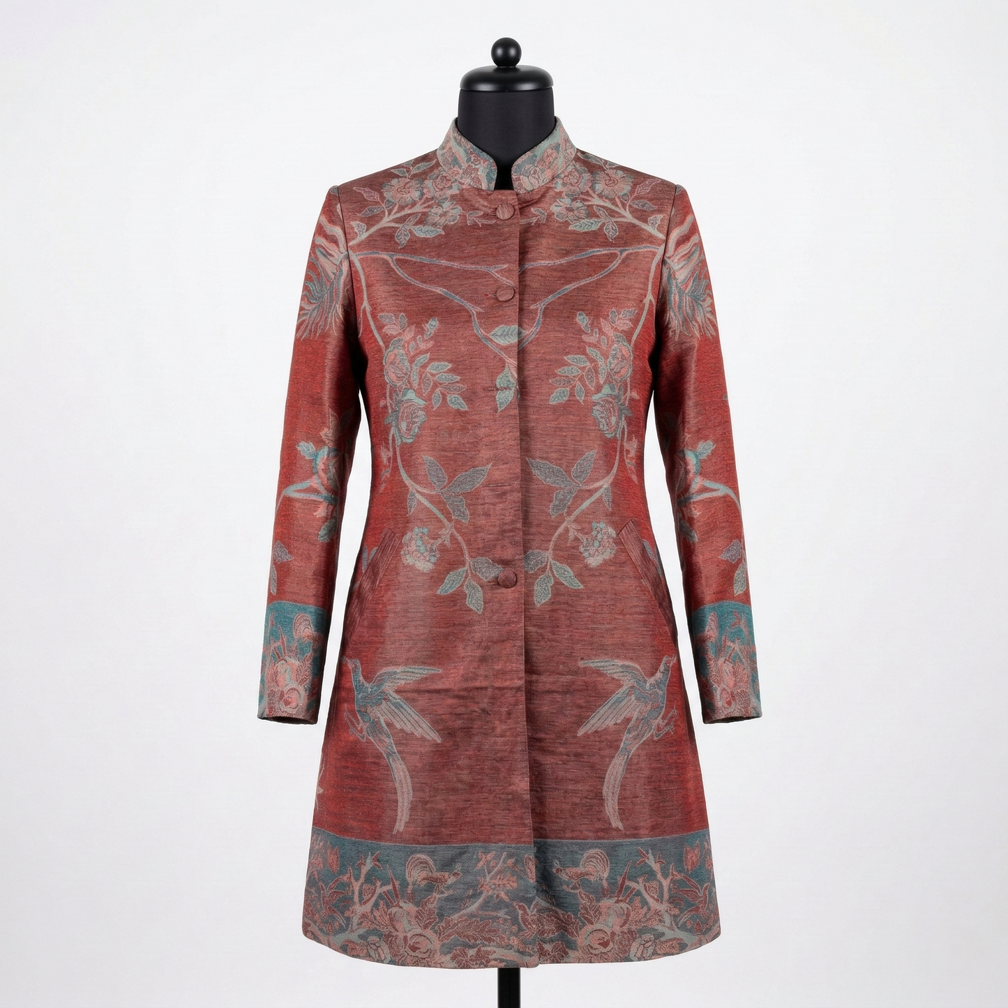 Ethereal Flora Mandarian Silk Long Coat