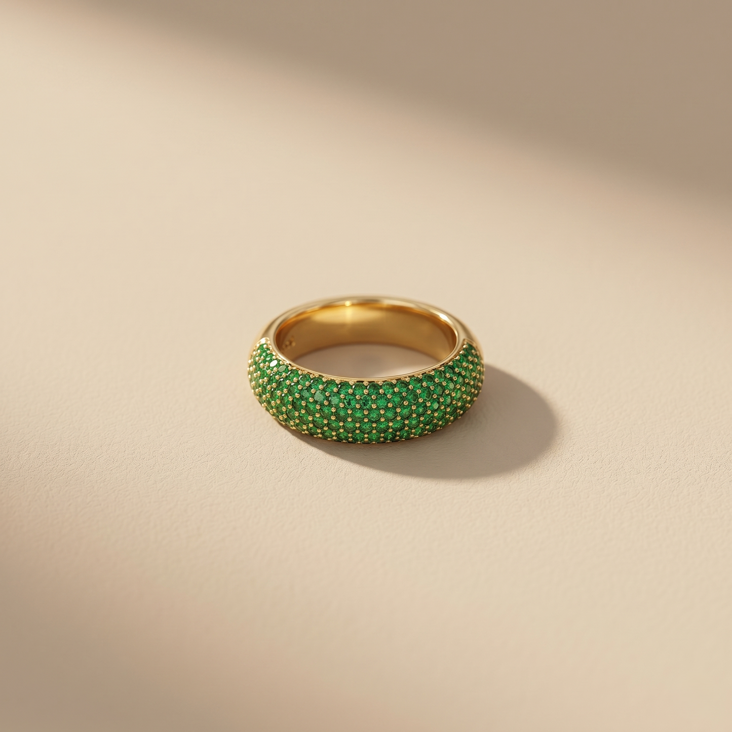 Luxury Gold Pave Green Emerald Ring