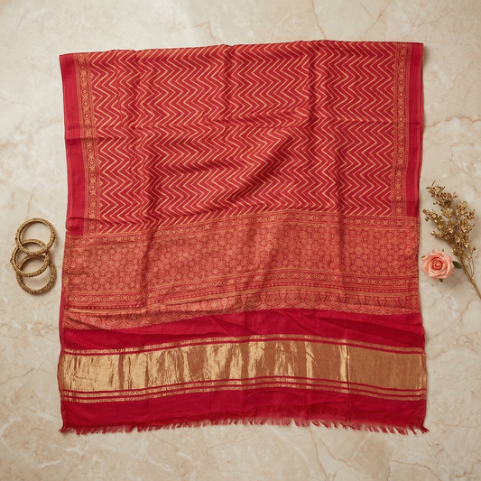 Pink Zigzag Leheriya Silk Blend Dupatta