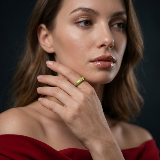 Elaichi Green Enamel Gold Ring