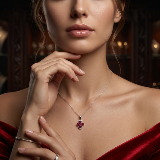 Floral Ruby 92.5 Silver Pendant
