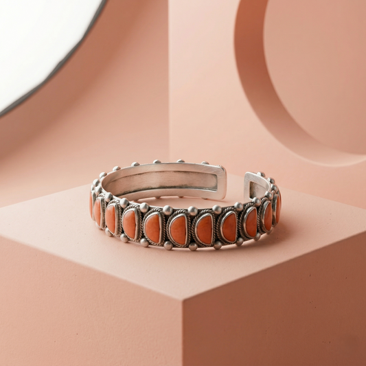 Oxidized Silver Half-Moon Coral Cuff