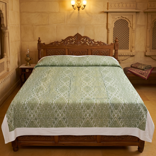 Sage Green Geometric Simplicity Cotton Bedcover