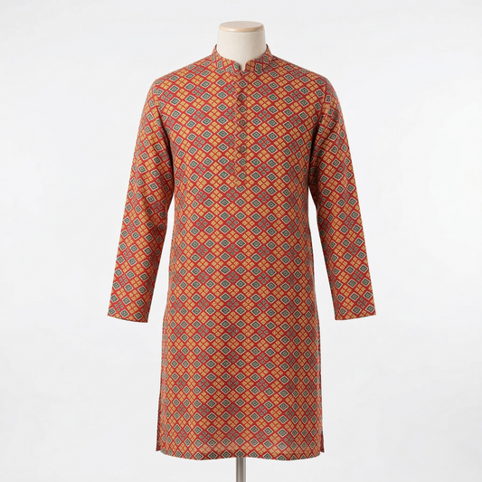 Regal Rust Geometric Print Men's Kurta