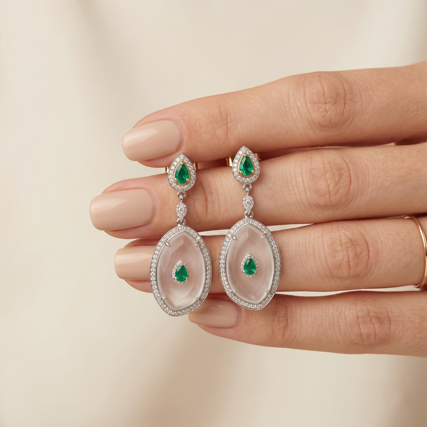 Victorian Emerald and Polki Drop Earrings
