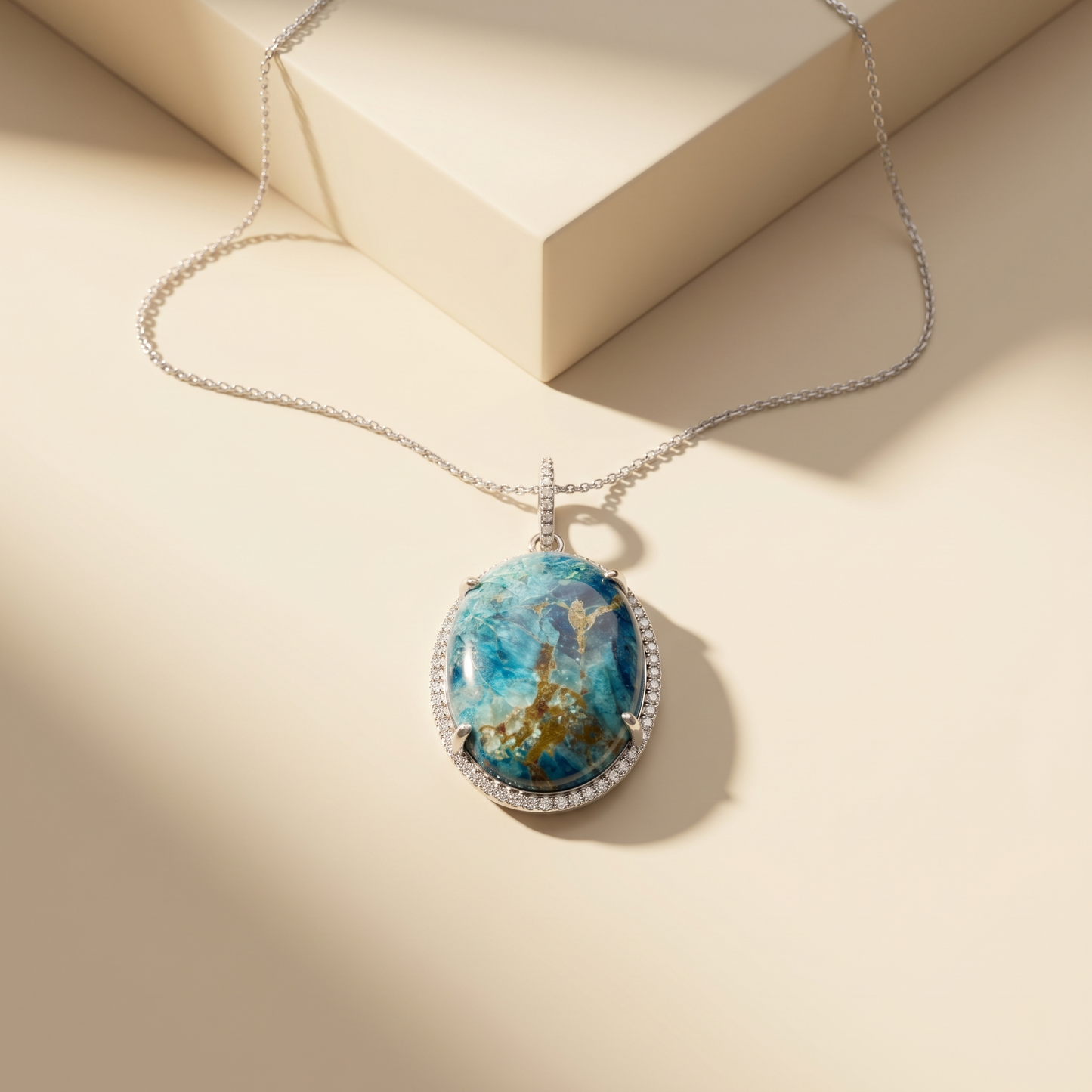 Elegant Oval Blue Azurite Silver Pendant