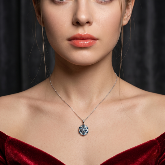 Elegant Silver Floral Blue Topaz Pendant