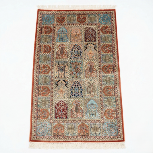 Persian Garden Motif Silk Blend Rug